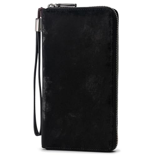 Bveyzi Women RFID Blocking Wallet Leather Zip Around Phone Clutch Large Capacity Ladies Travel Purse Wristlet - color: Midnight Black