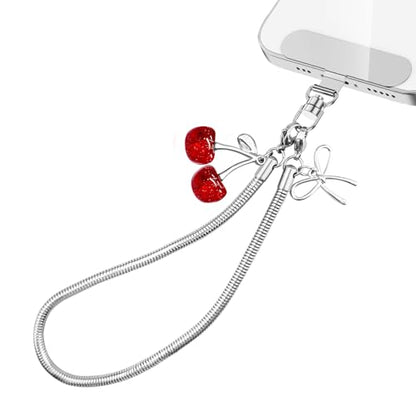 Phone Wrist Strap Phone Charm Strap Metal Phone Chain Tab Welding Process not Easy to Break - color: Round Cherry