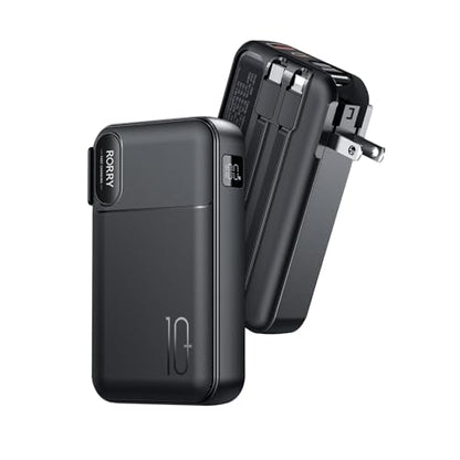 RORRY Portable Charger 3 in 1 with Wall Plug 10000mAh Power Bank for iPhone - color: Black