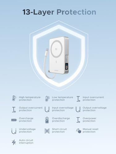 UGREEN MagFlow 10000mAh Qi2 25W Wireless Power Bank Built-in Cable - color: White
