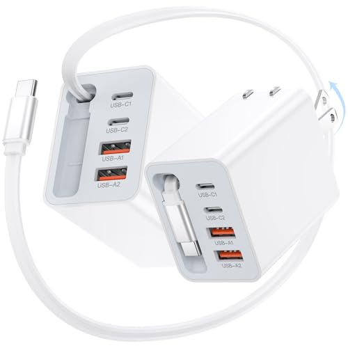 Retractable Wall Charger USB C, 5-in-1 Retractable iPhone Charger Wall Plug - size: 2Pack