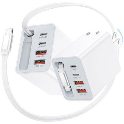 Retractable Wall Charger USB C, 5-in-1 Retractable iPhone Charger Wall Plug - size: 2Pack