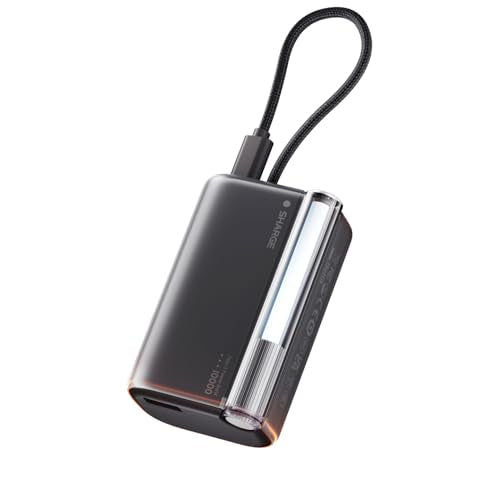 sharge 45W Mini Portable Charger 10000mAh Power Bank with Built-in Cable - color: Black