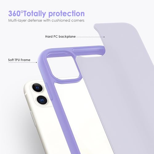 TENOC Phone Case Compatible with iPhone 11, Light Purple Case Translucent Protective Bumper Matte Hard Back Cover for 6.1 Inch - color: Light Purple, size: iPhone 11