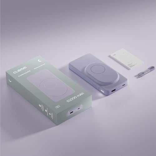 Clemm Portable 10000 mAh Wireless Power Bank, Compatible with MagSafe, Travel Essential, Quick Charging for iPhone 16/15/14/13/12/11/X - USB-C × 1 & USB-A × 1, Lavender - color: Lavender