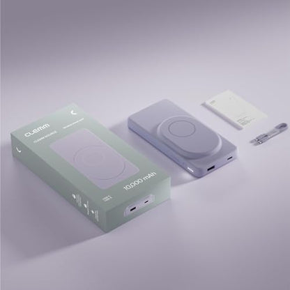 Clemm Portable 10000 mAh Wireless Power Bank, Compatible with MagSafe, Travel Essential, Quick Charging for iPhone 16/15/14/13/12/11/X - USB-C × 1 & USB-A × 1, Lavender - color: Lavender