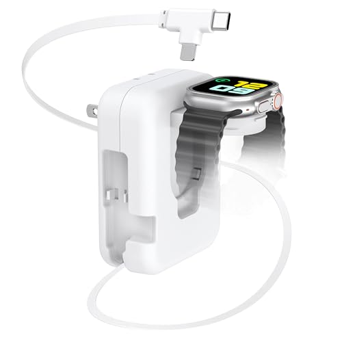 3 in 1 Retractable Wall Charger for Apple Watch,36W Fast Charging Block with 31 Inch Cables,Multi-Device Travel Charger for iPhone 17/16/15/14/13/12, iWatch & AirPods (White) - color: White