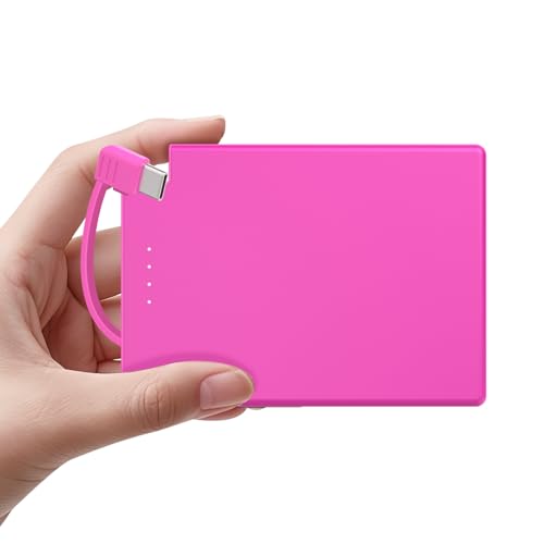 TNTOR Portable Charger with Built in USB-C Cable Ultra Slim Credit Card Size Power Bank for Pocket Wallet Battery Pack Compatible with iPhone 15 16 17 Series/Samsung/Google/Android etc