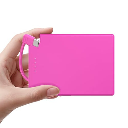 TNTOR Portable Charger with Built in USB-C Cable Ultra Slim Credit Card Size Power Bank for Pocket Wallet Battery Pack Compatible with iPhone 15 16 17 Series/Samsung/Google/Android etc