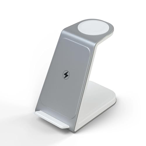 15W Fast Wireless Charging Station,Compact Size, Dual Coil Multi-Angle Charging Compact Size, for Galaxy Phone/Watch/Buds(Silver)