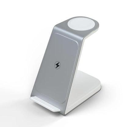 15W Fast Wireless Charging Station,Compact Size, Dual Coil Multi-Angle Charging Compact Size, for Galaxy Phone/Watch/Buds(Silver)