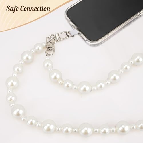 TiMOVO Beaded Pearl Phone Lanyard Crossbody Chain, White