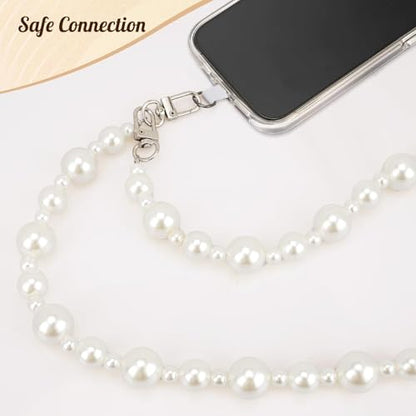 TiMOVO Beaded Pearl Phone Lanyard Crossbody Chain, White