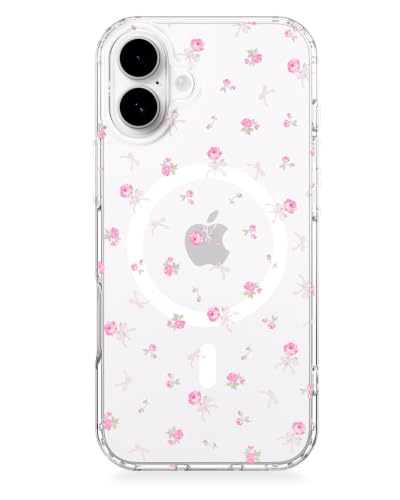 Feams for iPhone 16 Case [Compatible with Magsafe] Slim Shockproof Protective Clear Phone Cover for iPhone 16 6.1" Women Girls, Pink Bow Rose - color: Pink Bow Rose, size: for iPhone 16 (6.1 Inch)