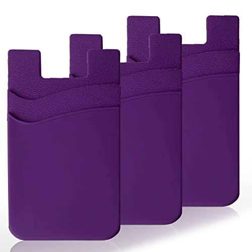 3 Pack Purple Adhesive Phone Wallet Stick on Card Holder for Phone Case - color: Purple
