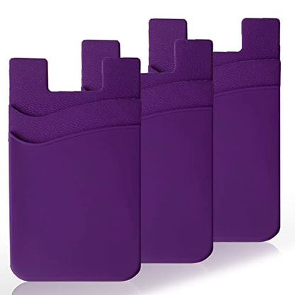 3 Pack Purple Adhesive Phone Wallet Stick on Card Holder for Phone Case - color: Purple