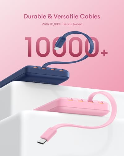 charmast Portable Charger Fast Charging,Built-in 4 Cables,6 Outs & 4 Inputs - color: Pink