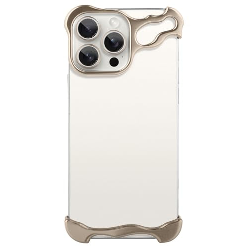 Frameless Phone Case Crafted for iPhone 16 Pro Gold | Compatible with Lens Camera Protection, Metal Minimalist Design, Extremely Highlighting Personality - color: Champagne Golden, size: iPhone 16 Pro