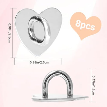 8Pcs Phone Charm Holders,Heart Charm Hooks,Adhesive Metal Charms Ring Grip Hooks Loop Stand,Heart Charms Hook for DIY Hanging Supplies(Gold,Silver, Rose Gold,Black)
