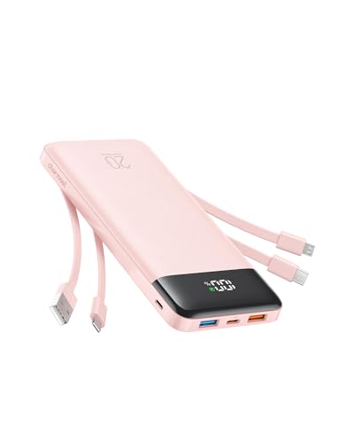 charmast Portable Charger Built-in Cables, 20000mAh Power Bank 6-Output - color: Dusty Pink