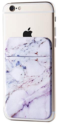 2Pack Marble Adhesive Phone Pocket,Cell Phone Stick On Card Wallet Sleeve,Credit Cards/ID Card Holder(Double Secure) with Self Sticker for Back of iPhone,Android and All Smartphones-Purple - color: Purple Marble