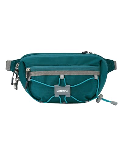 WATERFLY Small Fanny Pack RFID Blocking Travel Hiking Crossbody Waist Bag | Anti-theft design, Water resistant, Lockable zipper, Hidden rear pocket, Lightweight hip belt bag, EDC Running, Cycling, Gym - color: Peacock Blue