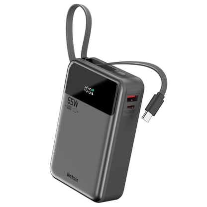 Hichain Laptop Power Bank 65W 20000mAh with Built-in USB-C Cable - color: Black