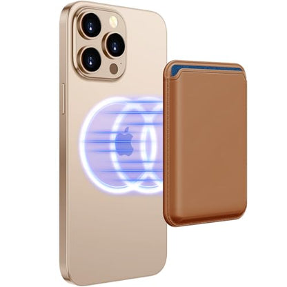 Compatible with MagSafe Wallet, Magnetic Phone Wallet 3 Cards Holder, 23 Magnets, Credit Card RFID Blocking, Slim Leather, Magnetic Wallets for iPhone 17/16/15/14/13/12 Series-Brown - color: Brown
