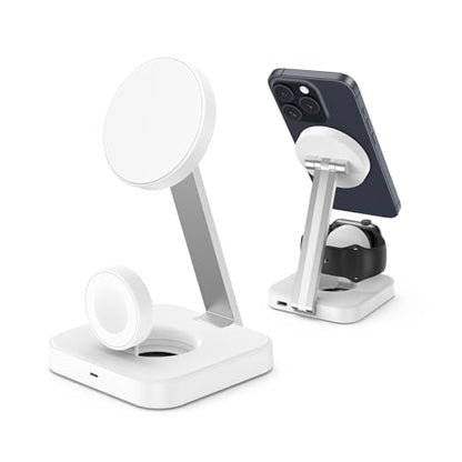 Wireless Charging Station for Magsafe Charger, Wireless Charger for iPhone 17/16/15/14/13 Series/Apple Watch/AirPods Pro, Faster Magnetic Charger Stand, Adjustable Angle Foldable Travel Phone Holder - color: White