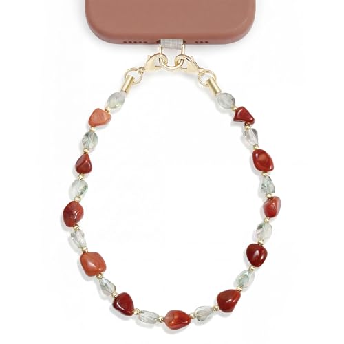 POSADINA Natural Stone Phone Charm, Beaded Healing Phone Wrist Strap, Handmade Cellphone Chain Lanyard with Tether Tab - color: Earth Ember