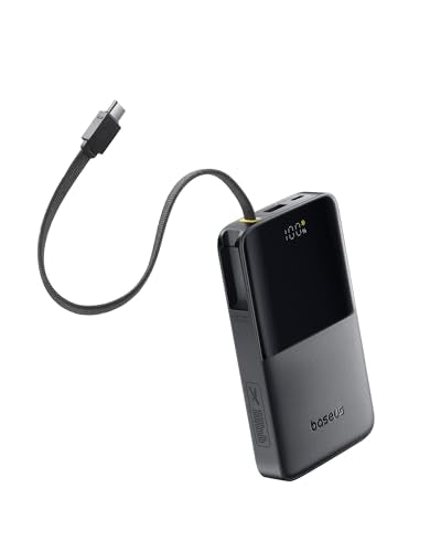 Baseus Portable Charger, 10000mAh Fast Charging Power Bank, 22.5W PD3.0 QC4+ Battery Pack Built-in USB C Braided Cable, Travel Essentials Portable Phone Charger for iPhone 18 17 16 15, iPad, S26/S25
