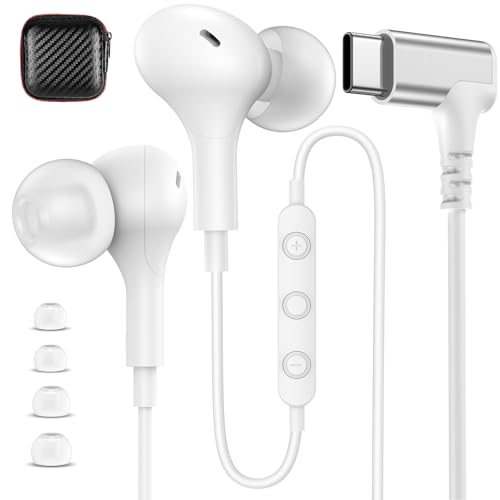 USB C Headphones Earbuds Wired for iPhone 17 18 Pro Max 16 16e/iPad - color: White