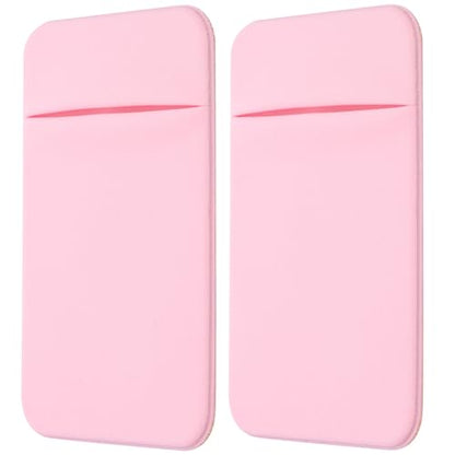 SOLUSTRE 2pcs Adhesive Phone Card Holders Sticky Wallet Pockets for Smartphones, Elastic Stretch Fabric Back Sleeve, Light Pink, Credit Card Organizer for Travel and Daily Use