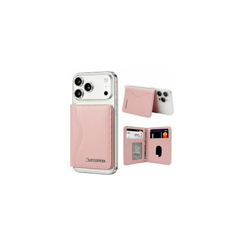 MagSafe Wallet Stand with ID Window, 7 Card Holder with RFID Blocking for MagSafe Phone and Case, Slim Leather Magnetic Wallet for iPhone 17e/17/16/15/14/13/12 Series(Pink) - color: Pink