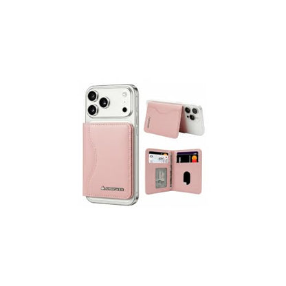 MagSafe Wallet Stand with ID Window, 7 Card Holder with RFID Blocking for MagSafe Phone and Case, Slim Leather Magnetic Wallet for iPhone 17e/17/16/15/14/13/12 Series(Pink) - color: Pink