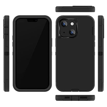 Sansunto for iPhone 16e Case, Protective Cover for 13, 14, 15, 16E 6.1", Heavy Duty Shockproof Drop Proof 3 in 1 Silicone Rubber Cover, Rugged Hybrid Durable Phone Cases for Men & Women (Black) - color: Black