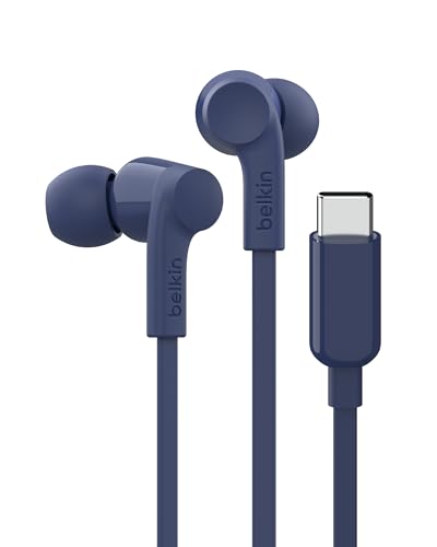 Belkin USB-C Wired Earbuds, Adjustable Volume Limiter, IPX5 - color: Blue, size: One Size, style: USB-C + Volume Control