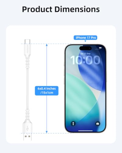 Short USB C Cable 6 inch / 0.5ft 5Pack, USB to USB C Cable Fast Charging - color: White, size: 0.5FT