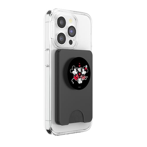 Disney Mickey and Minnie Love Gaze Hearts Black PopSockets PopWallet for MagSafe - style: Magnetic PopWallet
