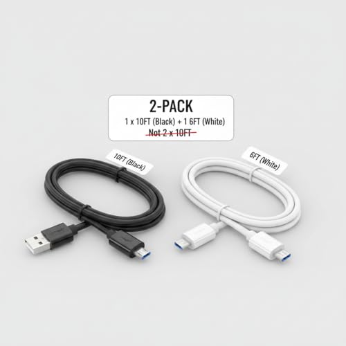 DEEGO Micro USB Cable, 2Pack Extra Long Android Charger Cable 10Ft 6Ft
