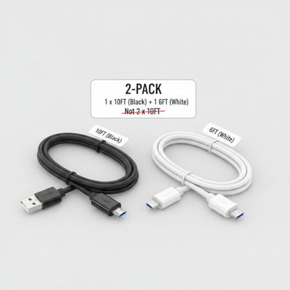 DEEGO Micro USB Cable, 2Pack Extra Long Android Charger Cable 10Ft 6Ft