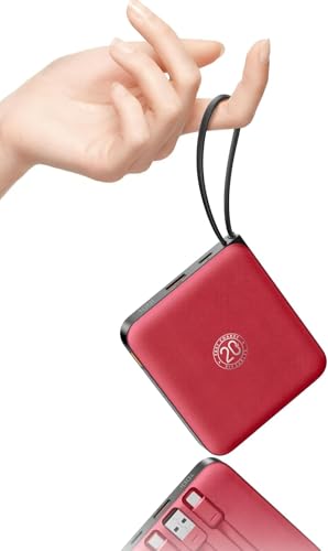 VRURC 10000mAh Portable Charger Power Bank Built-in Cables - color: Red