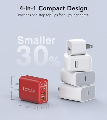 [2Pack] 40W USB C Wall Charger, Super Fast Charging Block PD+QC 4 Port Charger Cube for iPhone 17/16,iPad Pro/Mini/Air, iPod Nano, iPod Touch, Switch, Smart Phone, Smartwatches and Tablet(Red) - color: 40W 2Pack Red