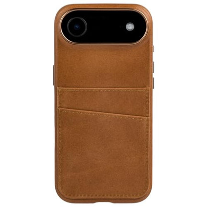 Dockem Genuine Leather Card Case for iPhone 17 Air with Camera Control Button and Stitched-on Wallet with 2 Holder Slots (Light Brown, M2GL) - color: Light Brown, size: 17 Air