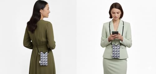 Tainada Neoprene Crossbody Neck Phone Sleeve Pouch (Silver Gray Geometric) - color: 3d Silver Gray Geometric