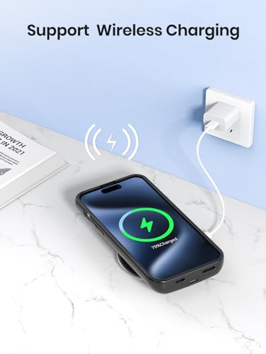 NEWDERY Battery Case for iPhone 15 Pro/iPhone 15 10000mAh, USB C Qi Wireless Charging Case, Portable Rechargeable Extended Charger Case Battery Pack - 2023 Release Black | USB-C, Magnetic Qi Wireless Charging, LED indicators, Extended Battery, Rechargeabl