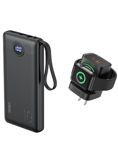 VRURC Portable Charger with Built in Cables, Slim Power Bank 10000mAh