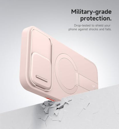 SURITCH for iPhone 13 Pro Max/12 Pro Max Case with Magnetic Camera Slide Cover and Adjustable Kickstand, Compatible with MagSafe, Shockproof Bumper Case Slim Protective Cover 6.7 Inch, Pink - color: Pink, size: IPhone 13 Pro Max/12 Pro Max-6.7"