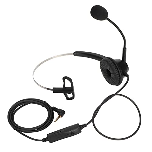 Telephone Headphone Noise Cancelling Single Ear Wired Headset with Mic Mute, 3.5mm Elbow Plug Business Call Center Office Headset for Customer Service