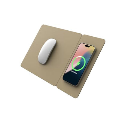POUT H3 Split Wireless Charging Mouse Pad – Fast Qi Charger with Magnetic Attachment – Smooth Surface & Anti-Slip Base – Compatible with Smartphones and Earbuds (Latte Cream)
